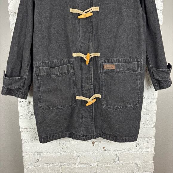 90’s Y2K Denim & Co Toggle Button Fleece Lined Denim Chore Trench Jacket - Picture 3 of 12